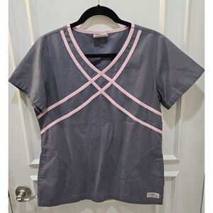 Urbane Scrubs‎ Women's Medical Top Grey Pink, Size Medium (275)